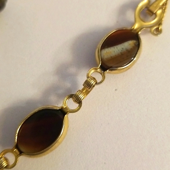 Sarah Cov Mid Century Agate Cabochons Golden Bracelet W Dafety Chain - Picture 12 of 15